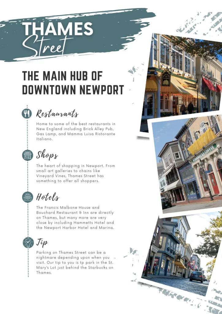 Thames Street in Newport RI is at the heart of the city.